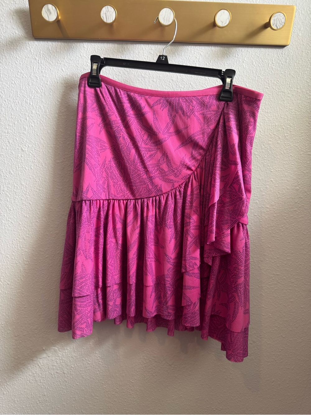 NWT Diane Von Furstenberg Hot Pink Printed Asymmetrical Ruffle Skirt
